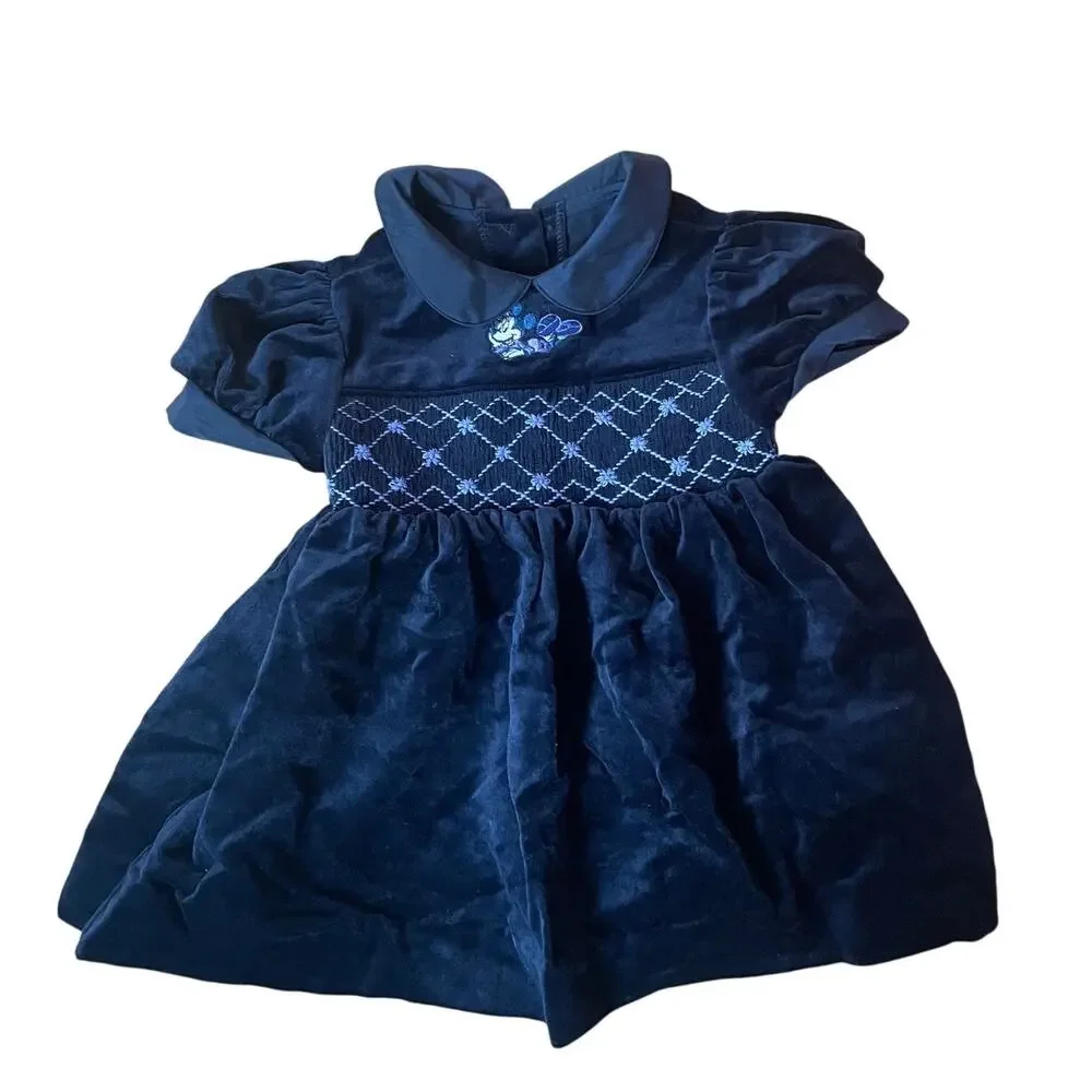 NWT Disney Smocked Velvet Minnie Embroidered Girl’s Dress, 6 Months Disney Store